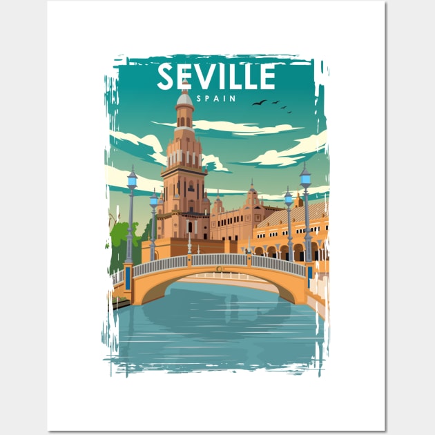 Seville Spain Vintage Minimal Retro Travel Poster Wall Art by jornvanhezik